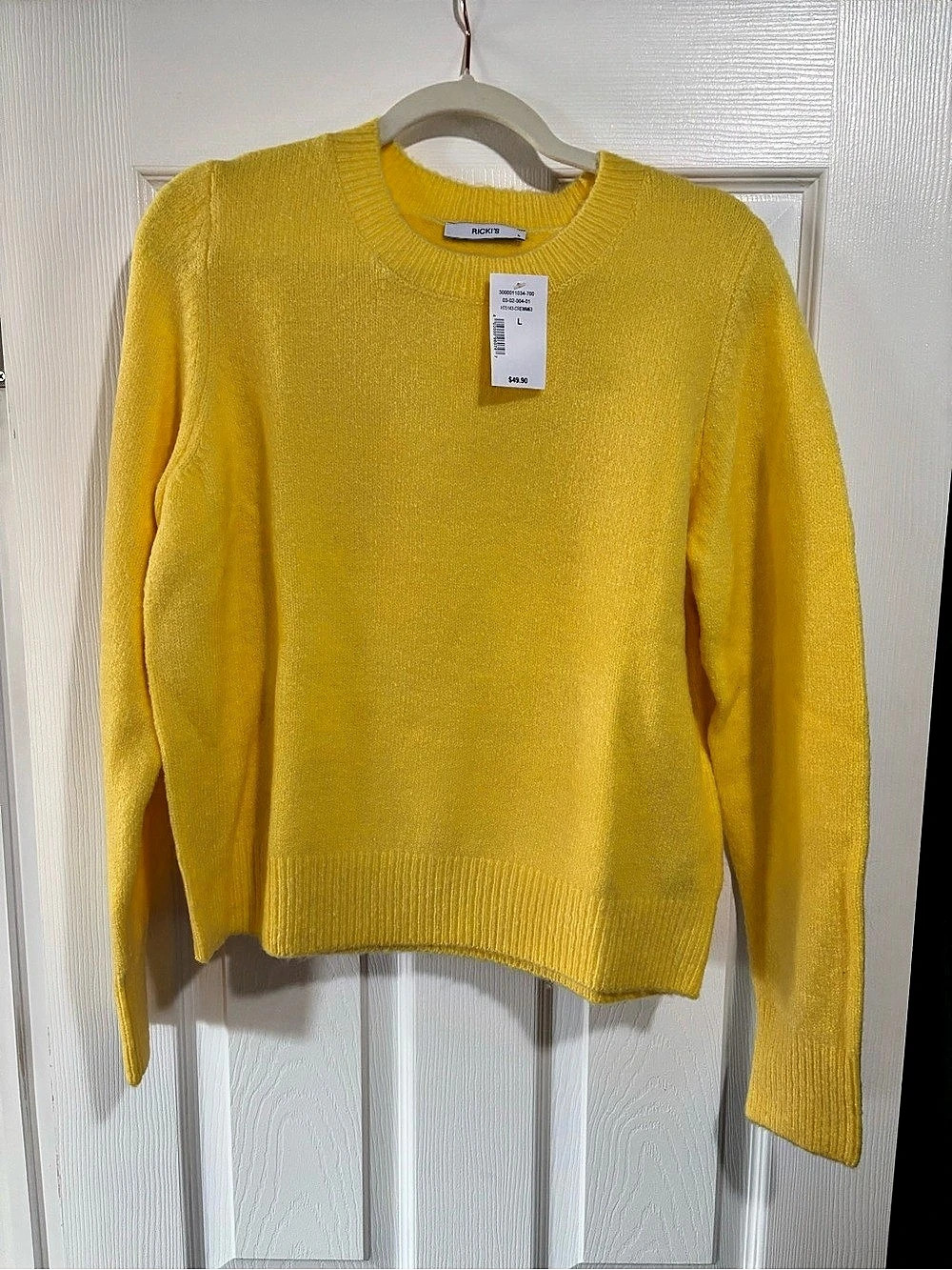 Ricki's Ribbed Crewneck Pullover Sweater Yellow Large NWT